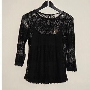 Bar III Black Crochet Lace Top | Size Small
